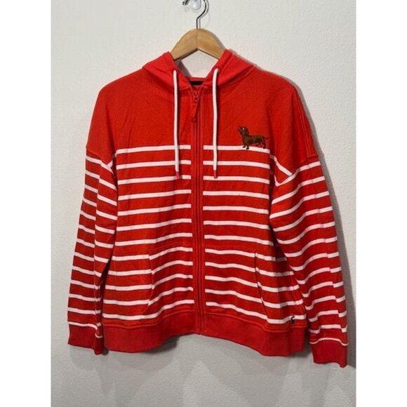NWT Womens Joules Red & White Striped Zip-Up Hoodie w/Dachshund Embroidery - Picture 6 of 16